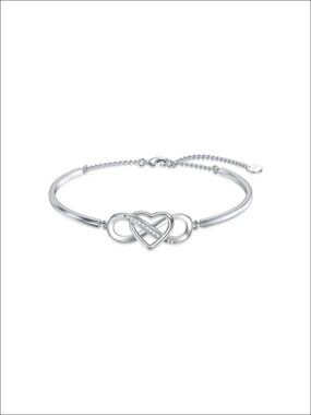 925 Sterling Silver Infinity Heart Bracelet with Diamond Adjustable Chain